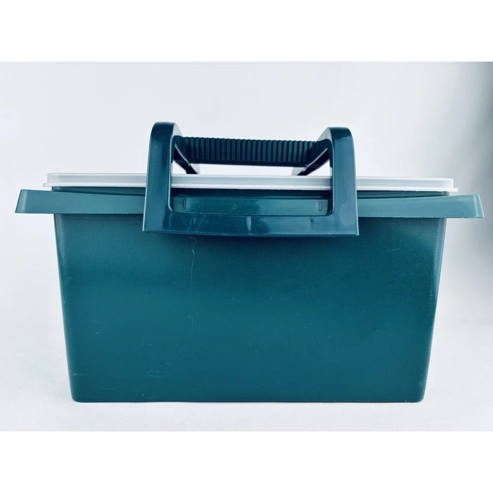 Tupperware Carry All Storage Tote Bin with Handle Green 1431-5 - Picnic Vintage